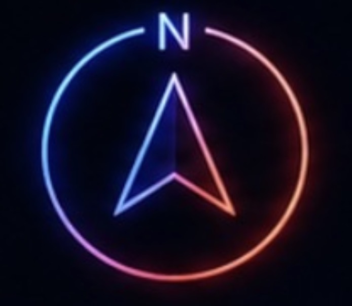 Neon compass symbol